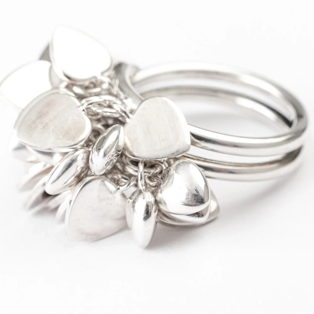 Vintage statement ring heart cluster sterling silver 8 - Picture 2 of 16